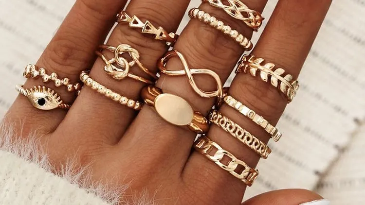 Fairy Gold stackable 13 Piece Ring Set